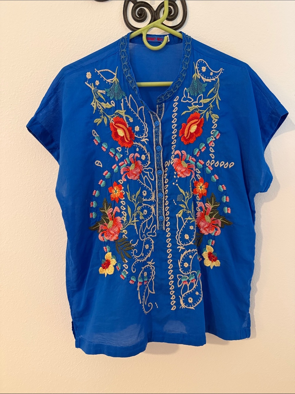 Johnny Was Cobalt Blue Floral Embroidered Blouse